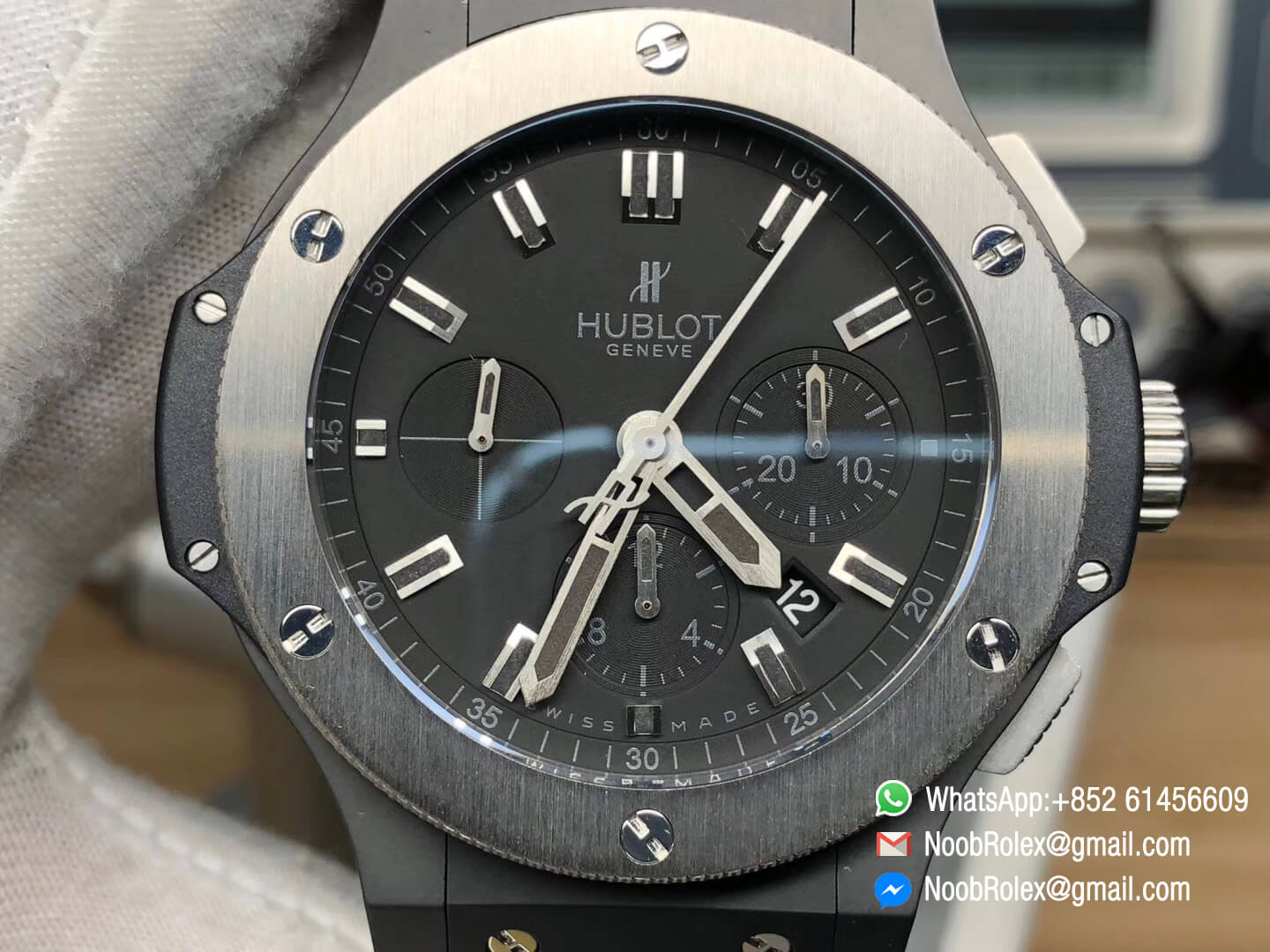 Big Bang Chronograph Watch Ceramic Case Titanium Bezel Black Dial On Black Rubber Strap HUB4100 1:1 Fake Best Edition