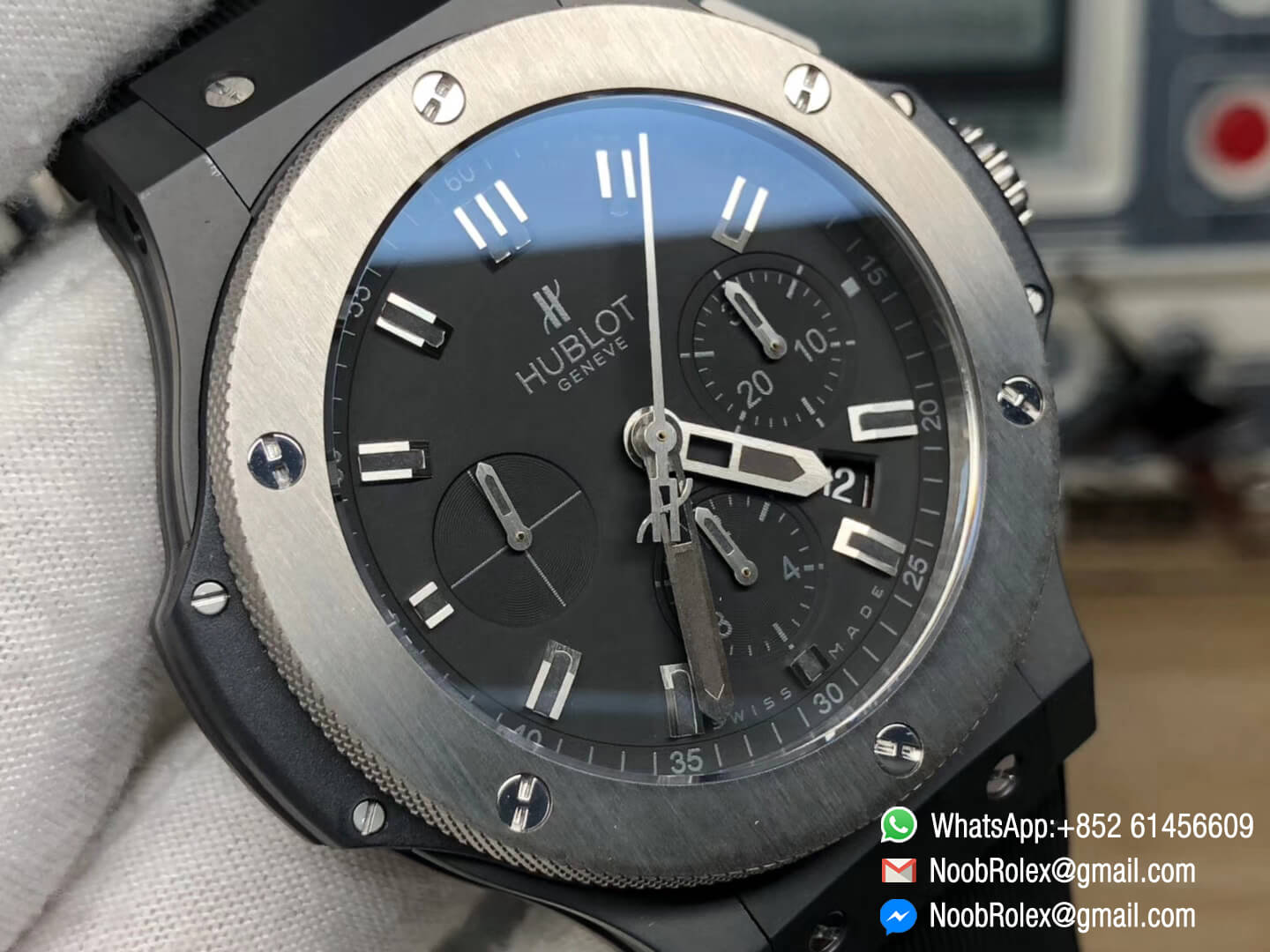 Big Bang Chronograph Watch Ceramic Case Titanium Bezel Black Dial On Black Rubber Strap HUB4100 1:1 Fake Best Edition