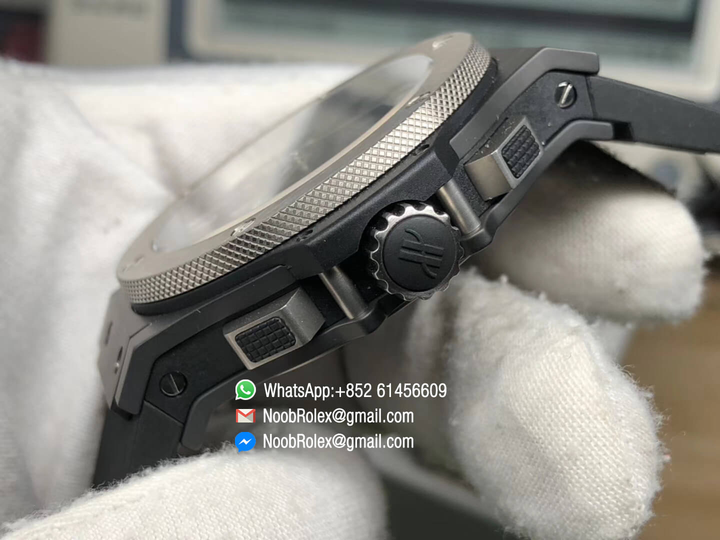 Big Bang Chronograph Watch Ceramic Case Titanium Bezel Black Dial On Black Rubber Strap HUB4100 1:1 Fake Best Edition