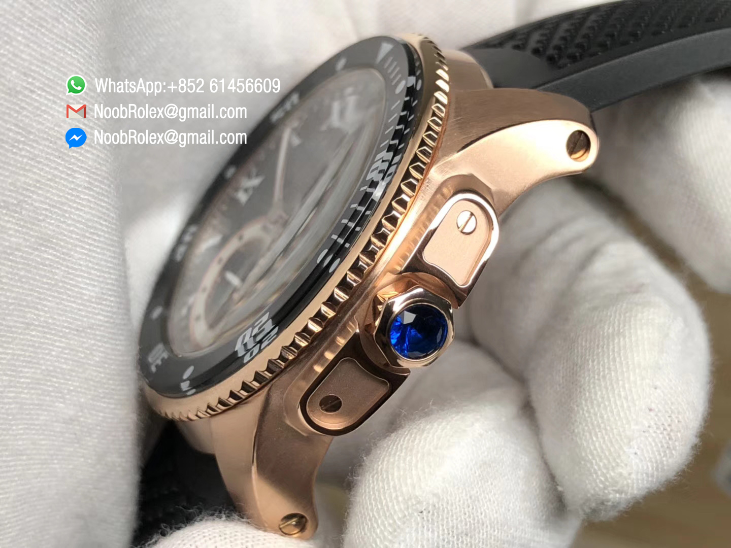 Calibre De Cartier Diver Watch W7100052 PVD Pink Gold Case Black Bezel Black Dial on Black Rubber Strap A23J JF Top Clone Quality