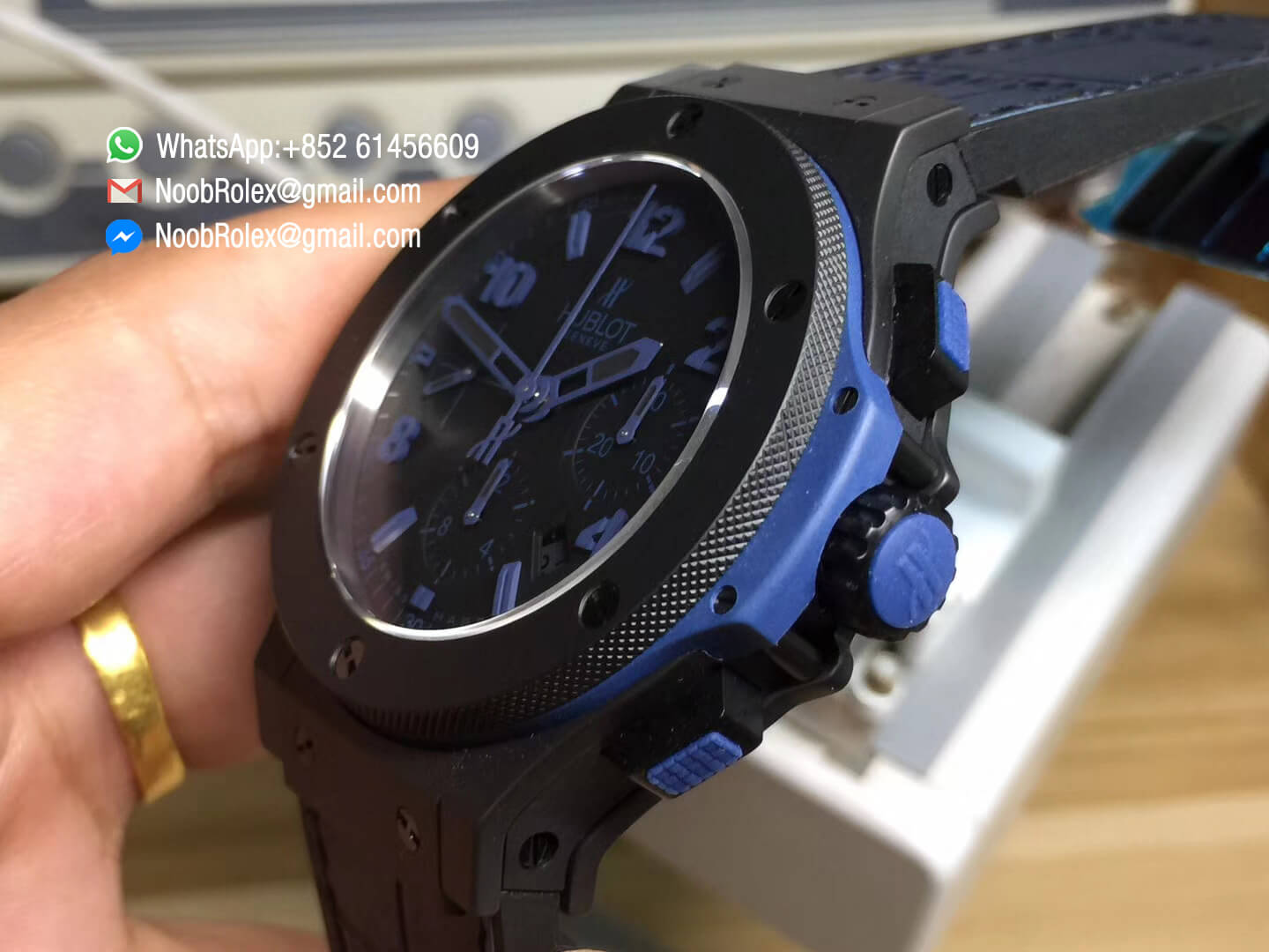 Hublot Big Bang Evolution Blue Magic Full Ceramic Case Blue Markers on Gummy Strap HUB4104 Top Lever Fake Quality