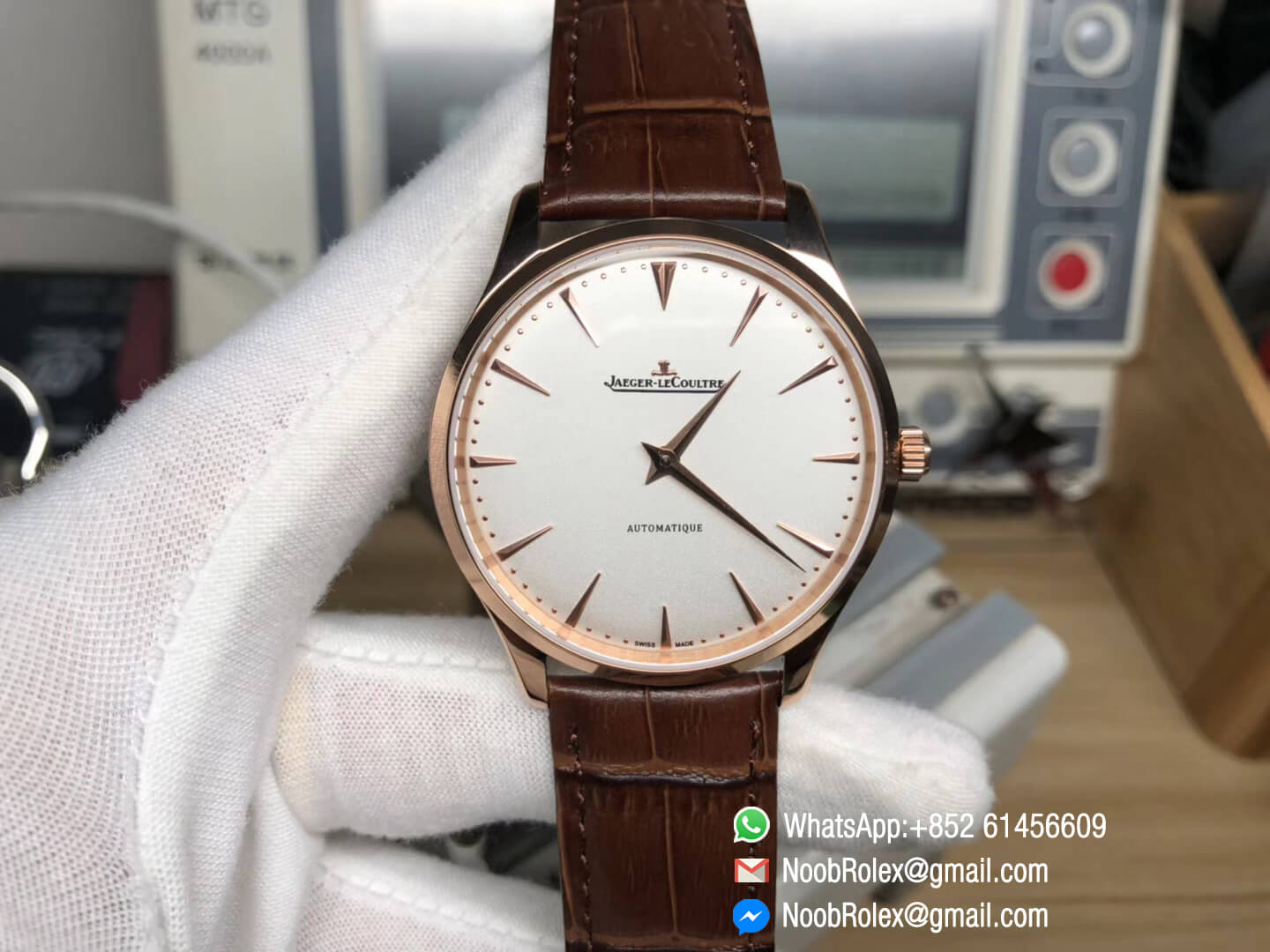 JL Luxury Brand Master Ultra Thin Rose Gold Cream Dial on Brown Leather Strap MIYOTA 9015 Movement