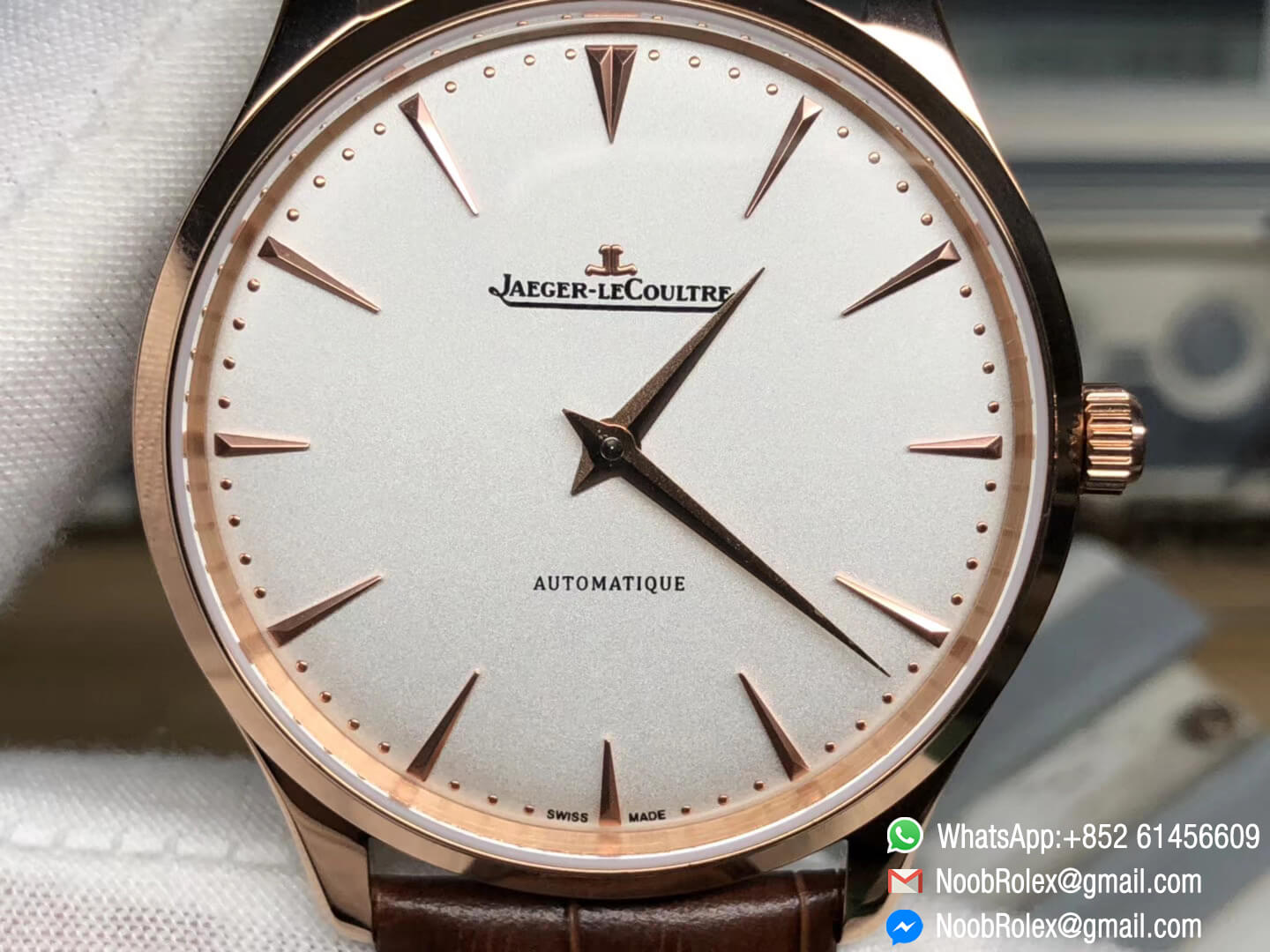 JL Luxury Brand Master Ultra Thin Rose Gold Cream Dial on Brown Leather Strap MIYOTA 9015 Movement
