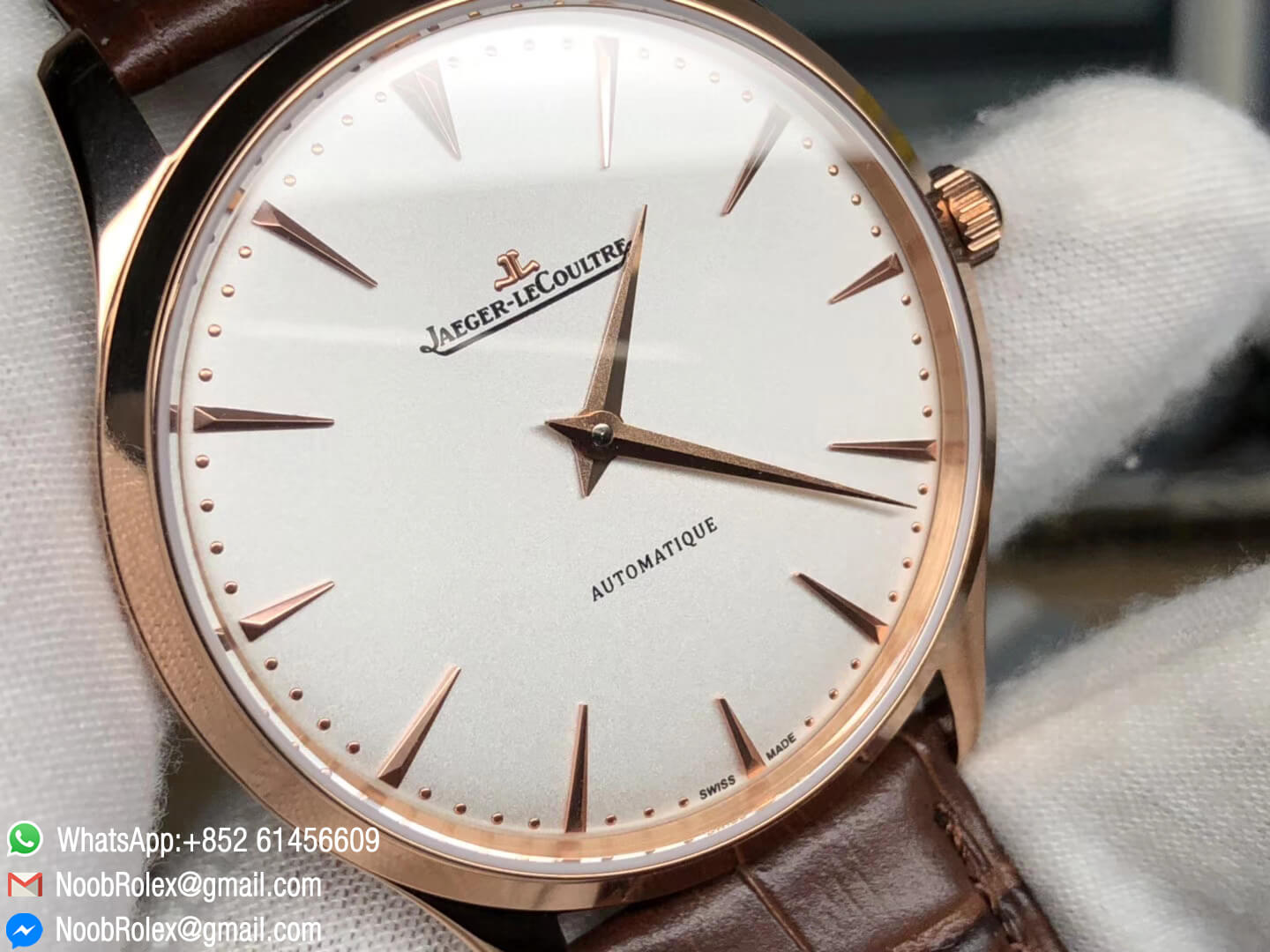 JL Luxury Brand Master Ultra Thin Rose Gold Cream Dial on Brown Leather Strap MIYOTA 9015 Movement