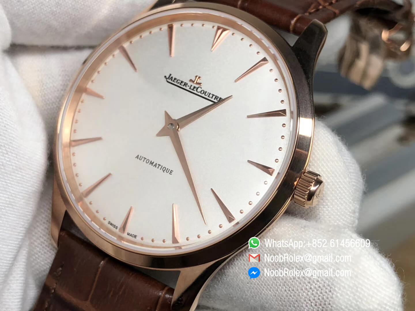 JL Luxury Brand Master Ultra Thin Rose Gold Cream Dial on Brown Leather Strap MIYOTA 9015 Movement