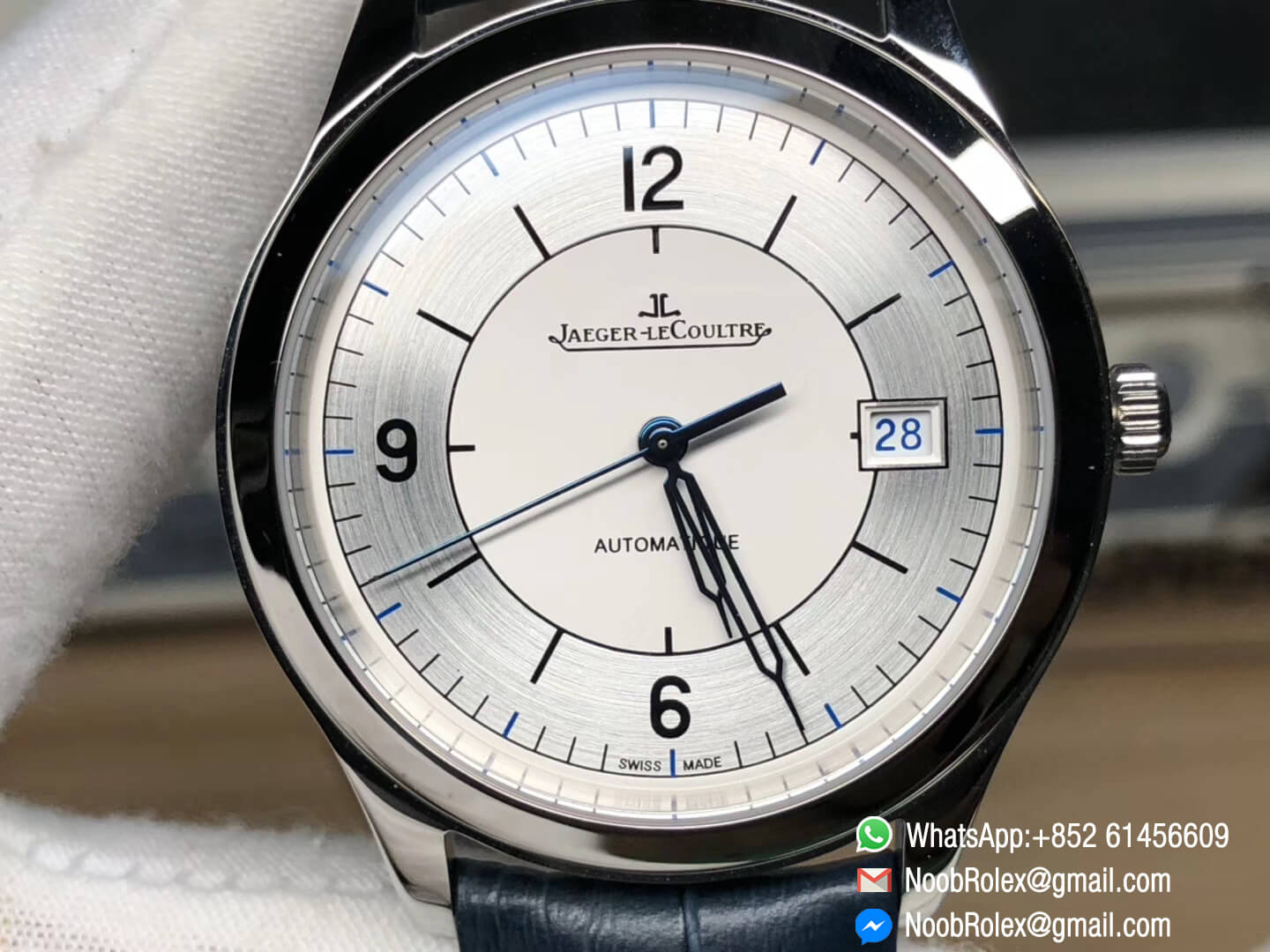 Master Control Date 1548530 Stainaless Steel Case White Dial on Blue Leather Strap A899 ZF Top Fake