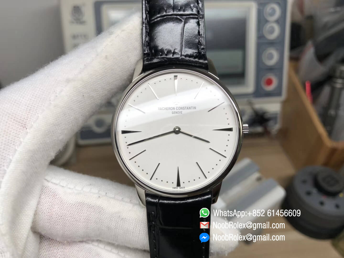 VC Patrimony 81180 Stainless Steel Case White Dial on Black Leather MIYOTA 9039 MKF Replica Best Edition