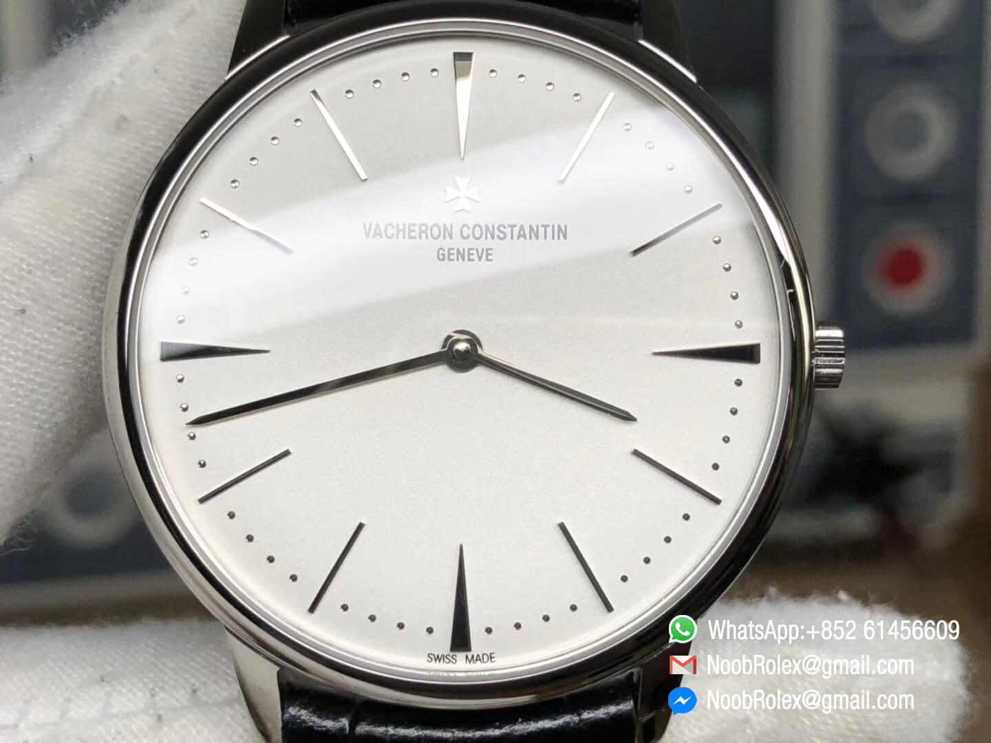 VC Patrimony 81180 Stainless Steel Case White Dial on Black Leather MIYOTA 9039 MKF Replica Best Edition