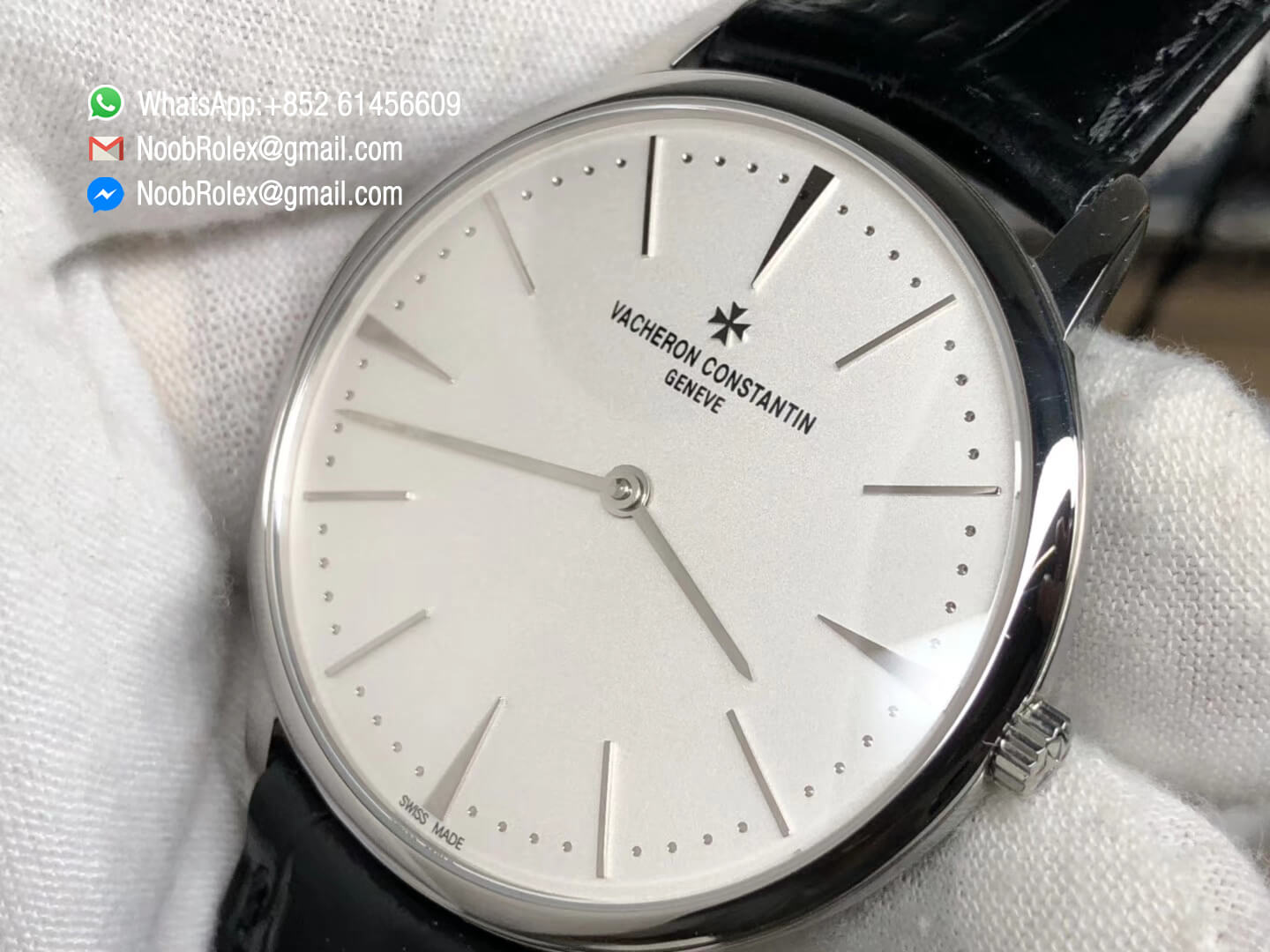 VC Patrimony 81180 Stainless Steel Case White Dial on Black Leather MIYOTA 9039 MKF Replica Best Edition