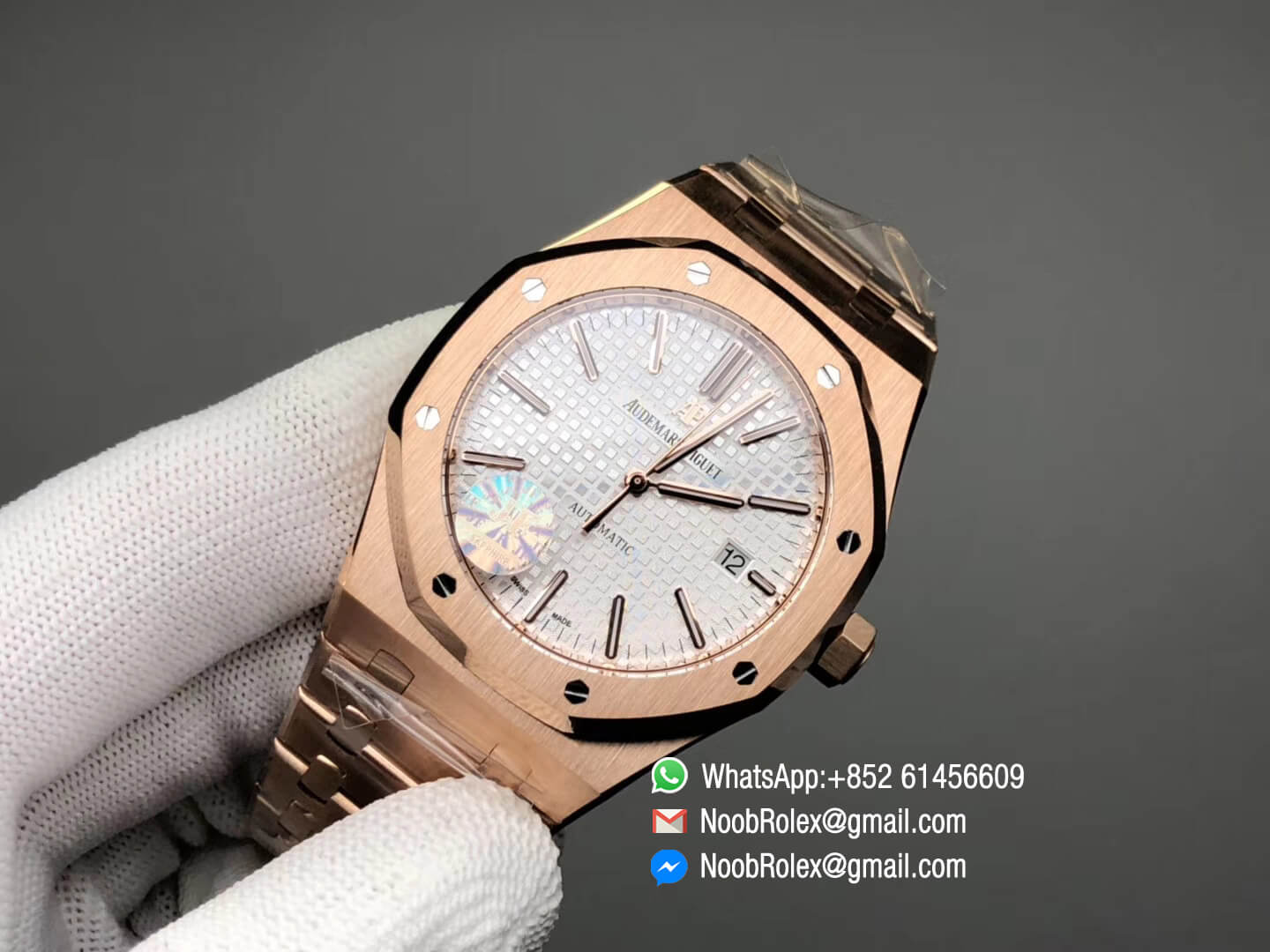 AP Royal Oak 41mm 15400 Rose Gold Case & Bracelet Silver Textured Dial A3120 JF 1:1 Best Edition V5