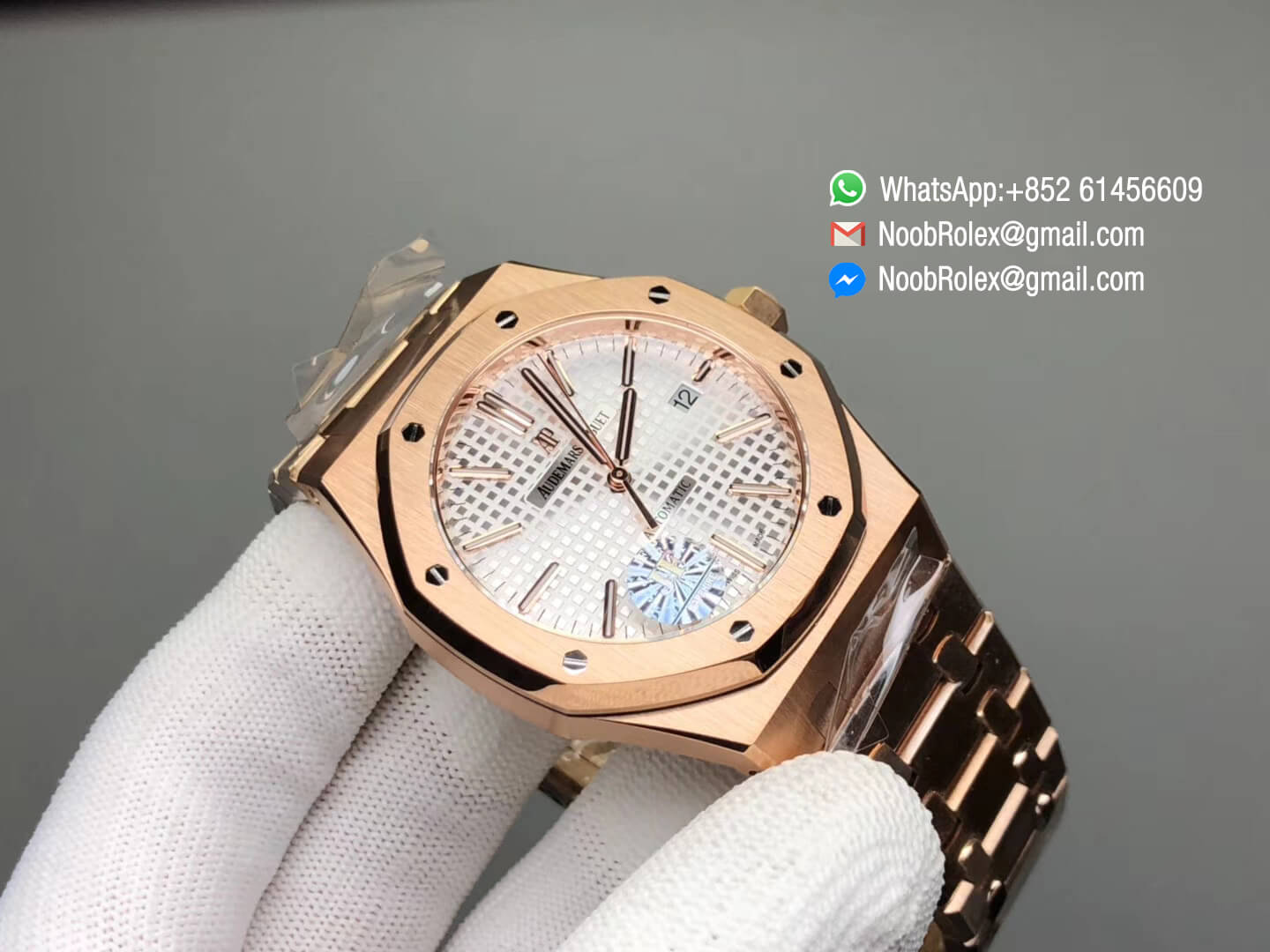 AP Royal Oak 41mm 15400 Rose Gold Case & Bracelet Silver Textured Dial A3120 JF 1:1 Best Edition V5