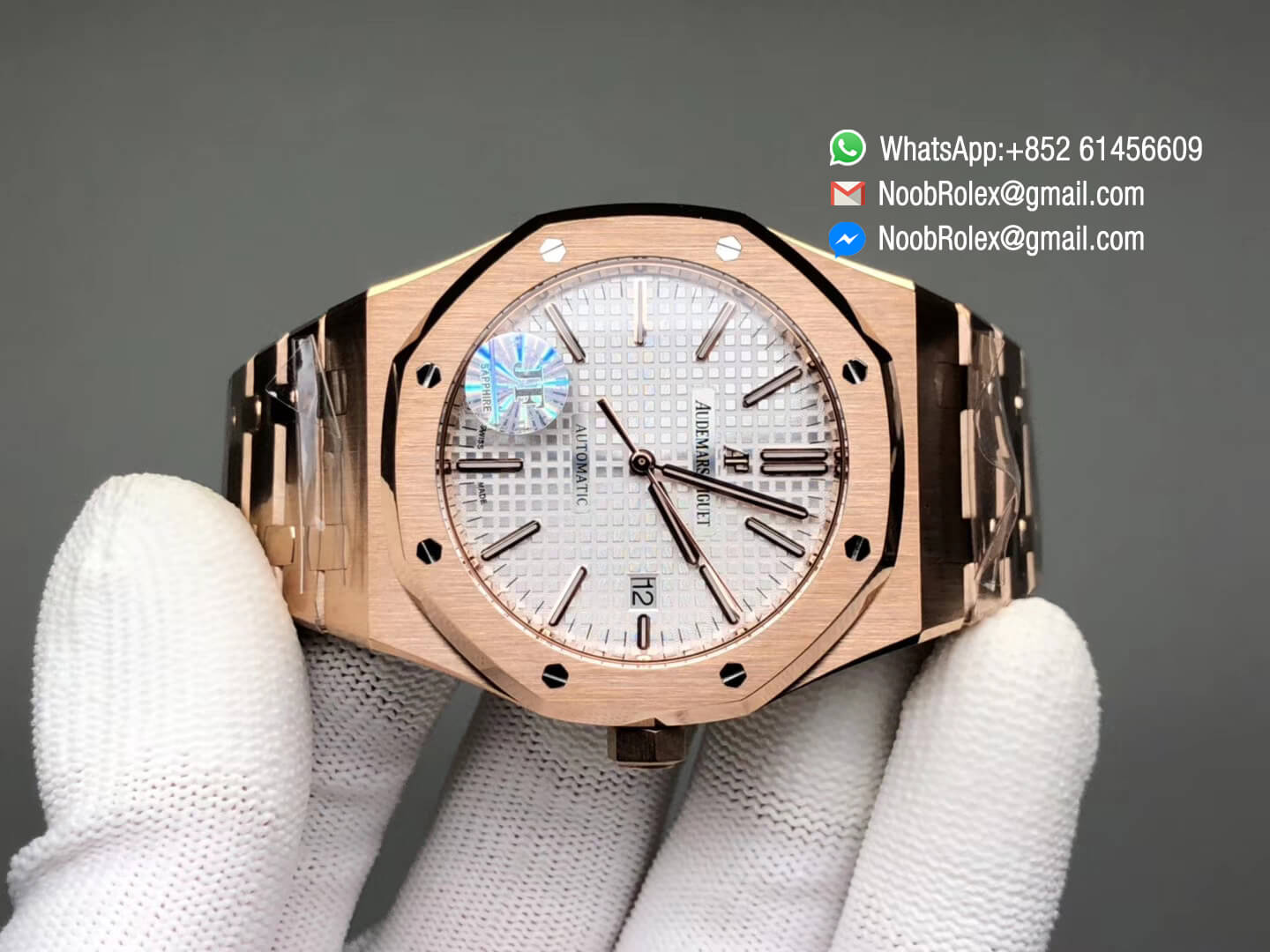 AP Royal Oak 41mm 15400 Rose Gold Case & Bracelet Silver Textured Dial A3120 JF 1:1 Best Edition V5