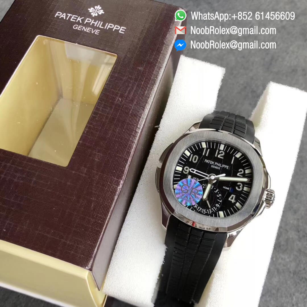 Patek Philippe Aquanaut 5164A Stainless Steel Case Black Dial GMT Display on Black Rubber Strap A324 Movement GR Factory Best Clone Quality