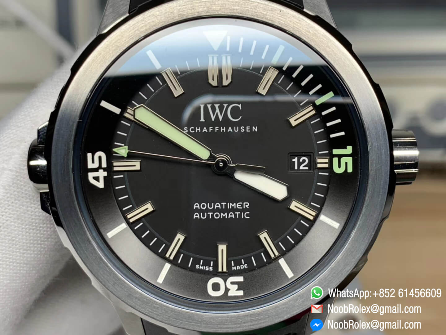 IWC Aquatimer Automatic Watch IW329001 V6F 1:1 Best Edition Stainless Steel Case Black Dial on Black Rubber Strap MIYOTA 9015