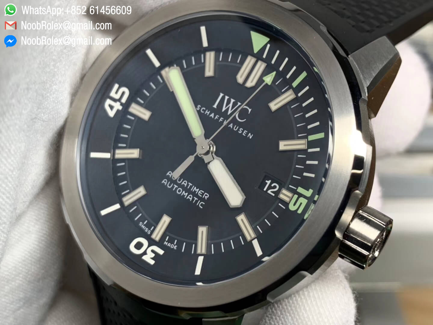 IWC Aquatimer Automatic Watch IW329001 V6F 1:1 Best Edition Stainless Steel Case Black Dial on Black Rubber Strap MIYOTA 9015