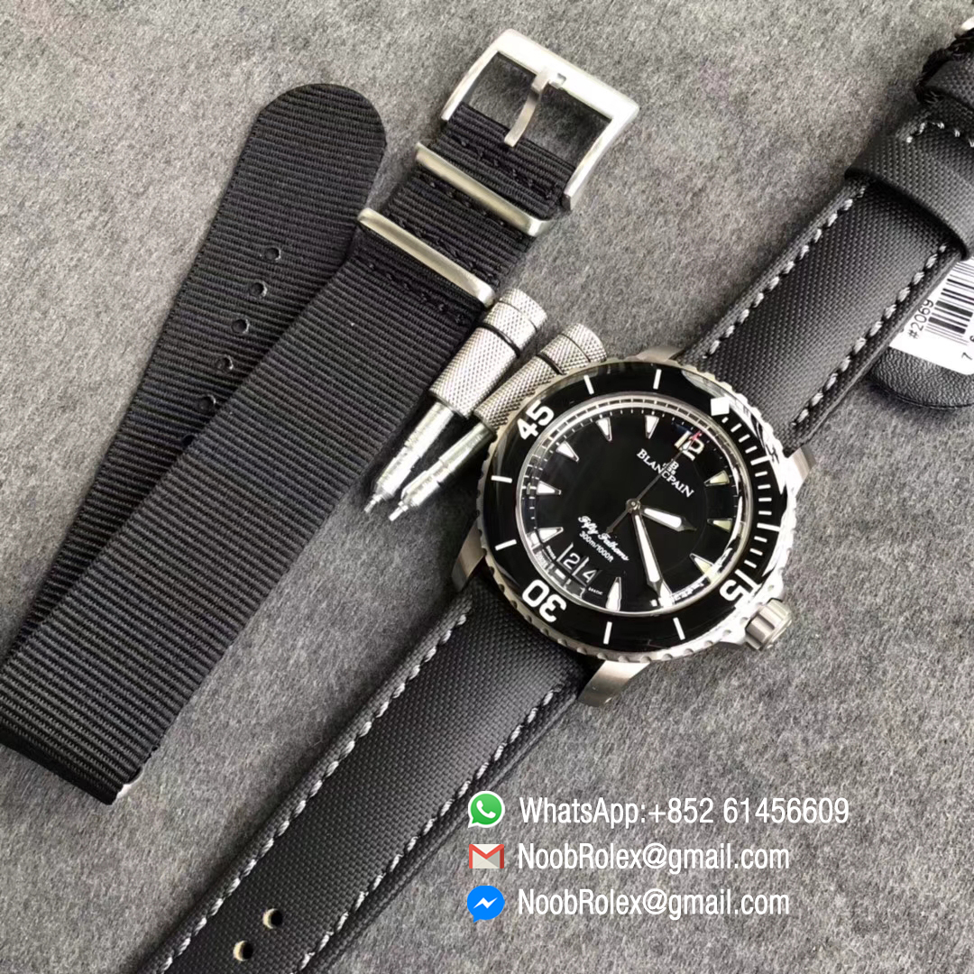 Blancpain Fifty Fathoms Watch Grande Date Blue Titanium Case Blue Dial on Sail-canvas Strap A6918B Movement HGF Best Edition
