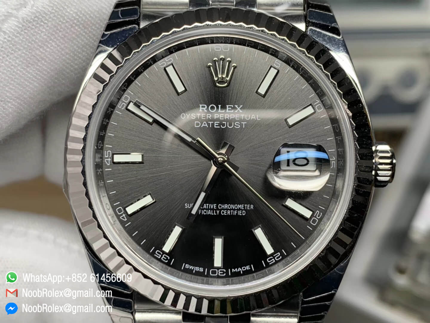 Rolex DateJust 41 126334 Noob Factory 1:1 Best Edition Fluted Bezel Gray Dial Stick Markers on Stainless Steel Case & Jubilee Bracelet A3235