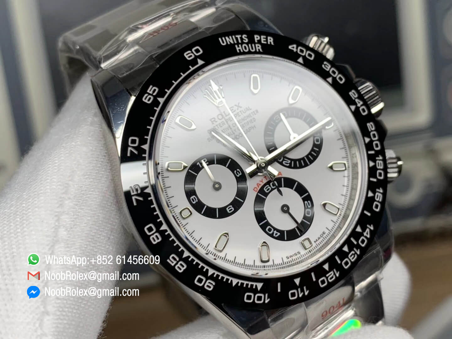 Rolex Daytona Panda 116500 Noob Factory Best Edition V2 904L Stainless Steel Case and Bracelet White Dial Black Bezel SA4130 Movement Full Chrono Function