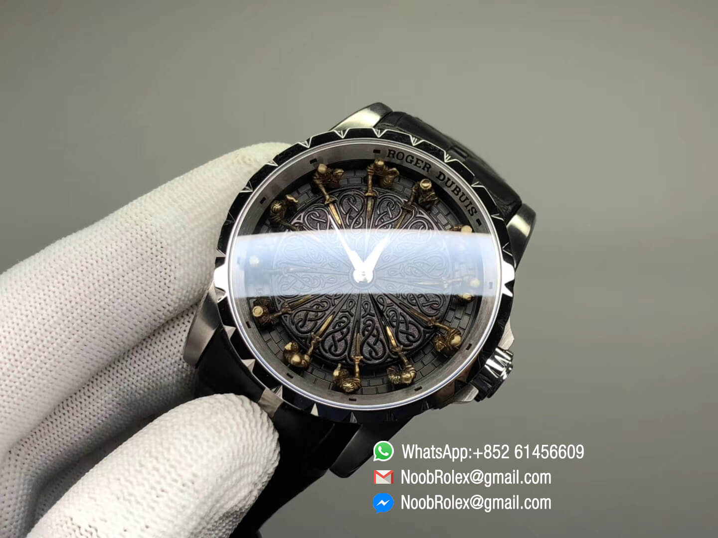 Excalibur Knights of the Round Table II Stainless Steel Black Dial on Black Leather Strap Japan MIYOTA 6T15 V2