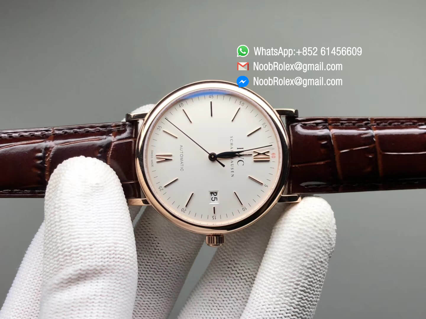 IWC Portofino Automatic Watch IW356504 Rose Gold White Dial on Brown Leather Strap MIYOTA 9015 MKS Factory 1:1 Best Edition V5