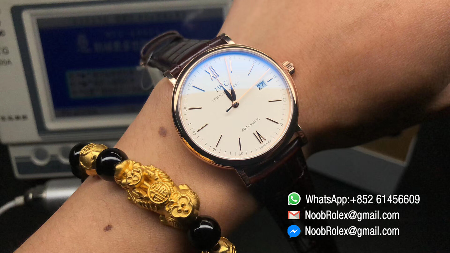 IWC Portofino Automatic Watch IW356504 Rose Gold White Dial on Brown Leather Strap MIYOTA 9015 MKS Factory 1:1 Best Edition V5