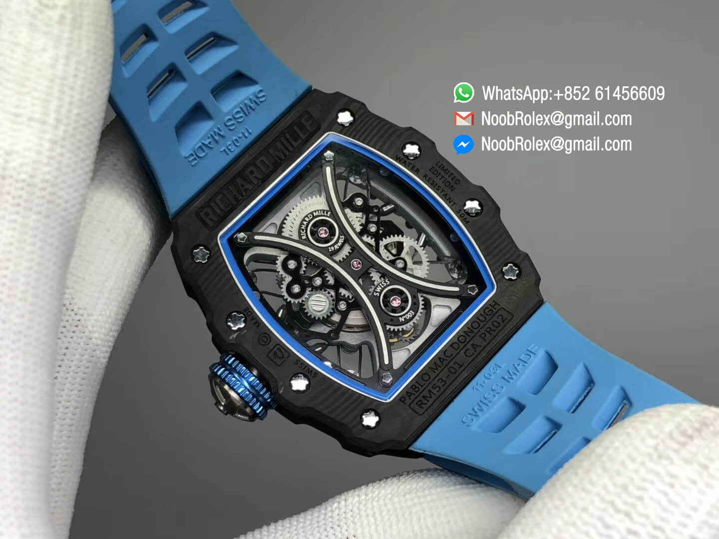 RM53-01 CA PRO02 Tourbillon Pablo Mac Donough Forged Carbon Skeleton Blue Dial M9015 KV Factory 1:1 Best Quality