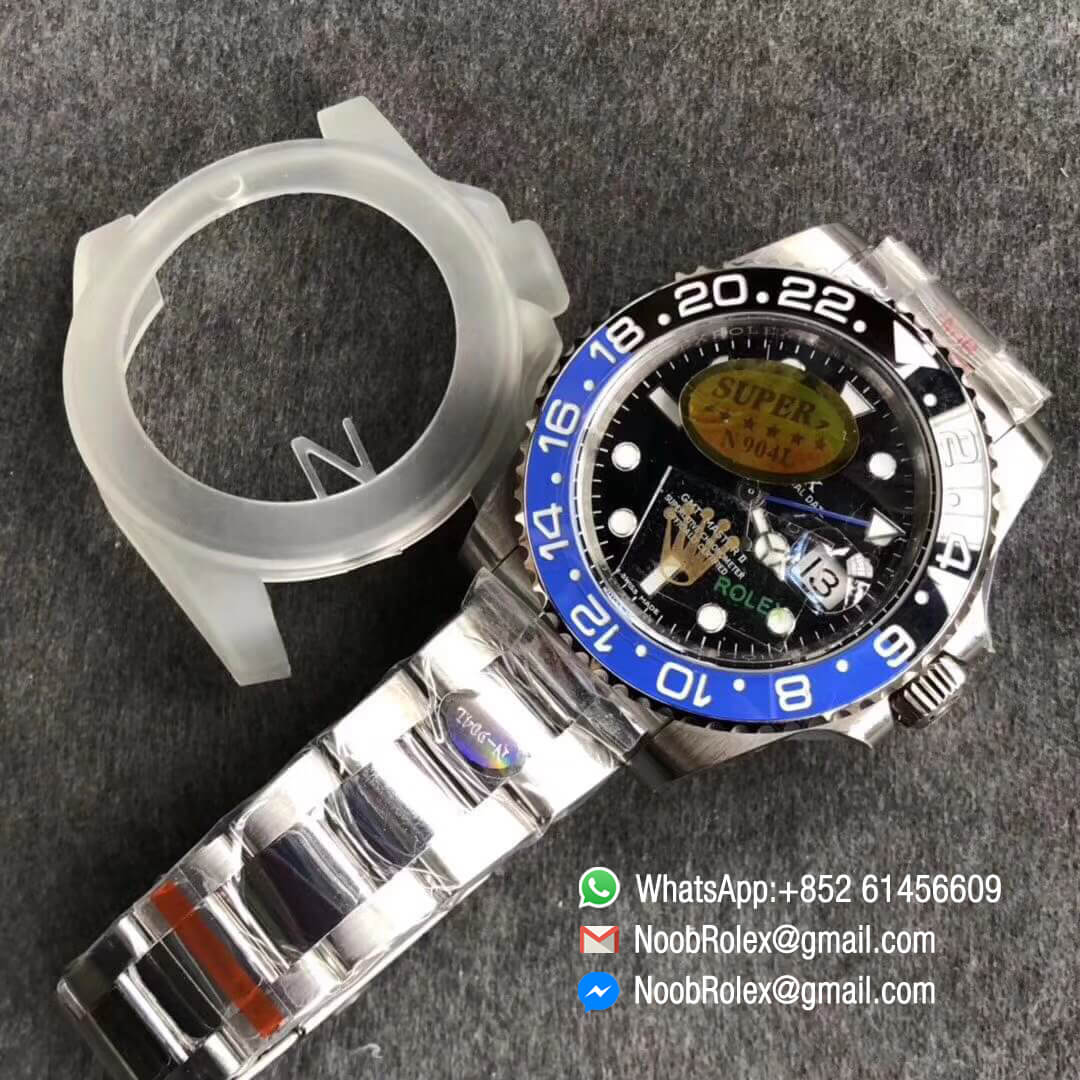 Rolex-GMT-Master-II-116710BLNR-Noob-Factory-V9-Black-&-Blue-Ceramic-Bezel-904L-Stainless-Steel-Case-Blue-GMT-Hander-A3186-Correct-Hand-Stack