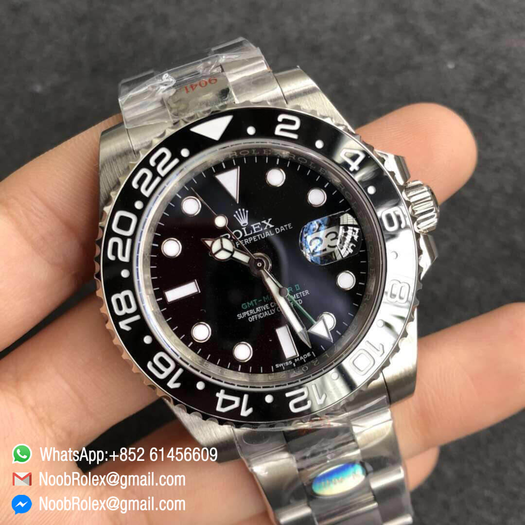 Rolex GMT-Master II 116710LN Noob Factory V9 904L Stainless Steel Case Black Ceramic Bezel Black Dial Green GMT Hander 1:1 Top Clone Quality A3186 Correct Hand Stack