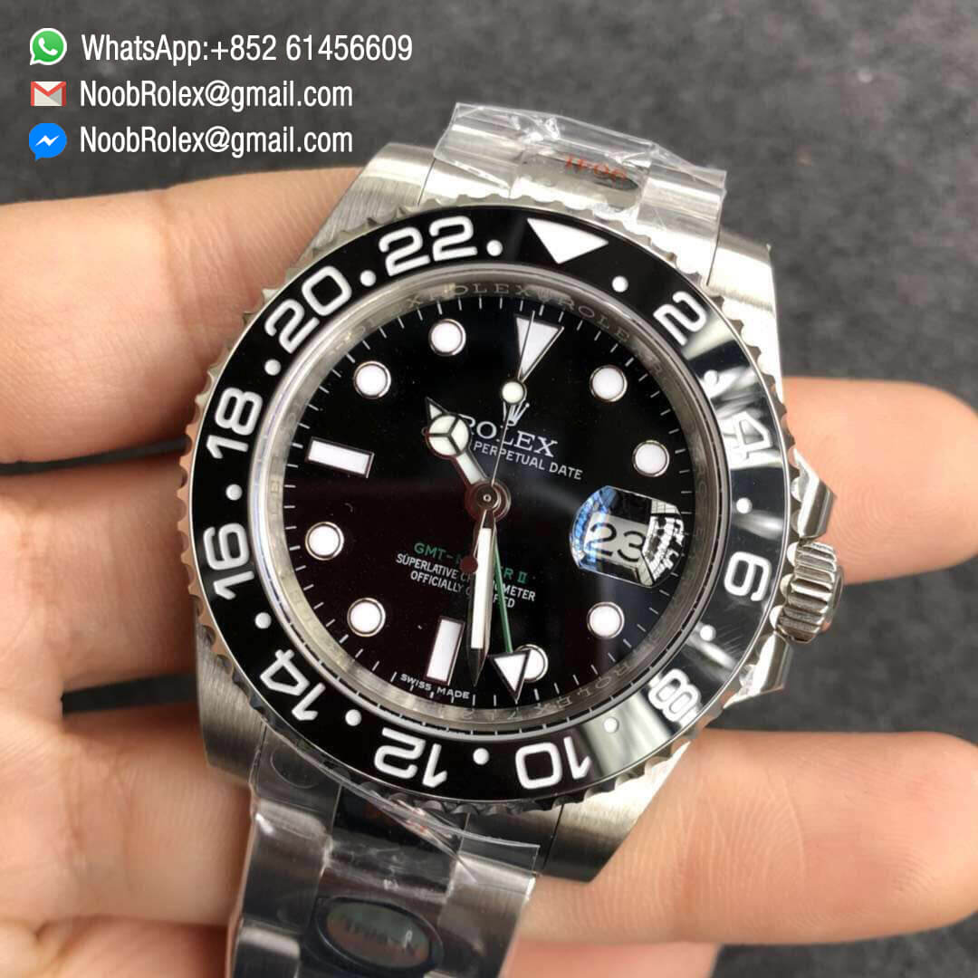 Rolex GMT-Master II 116710LN Noob Factory V9 904L Stainless Steel Case Black Ceramic Bezel Black Dial Green GMT Hander 1:1 Top Clone Quality A3186 Correct Hand Stack