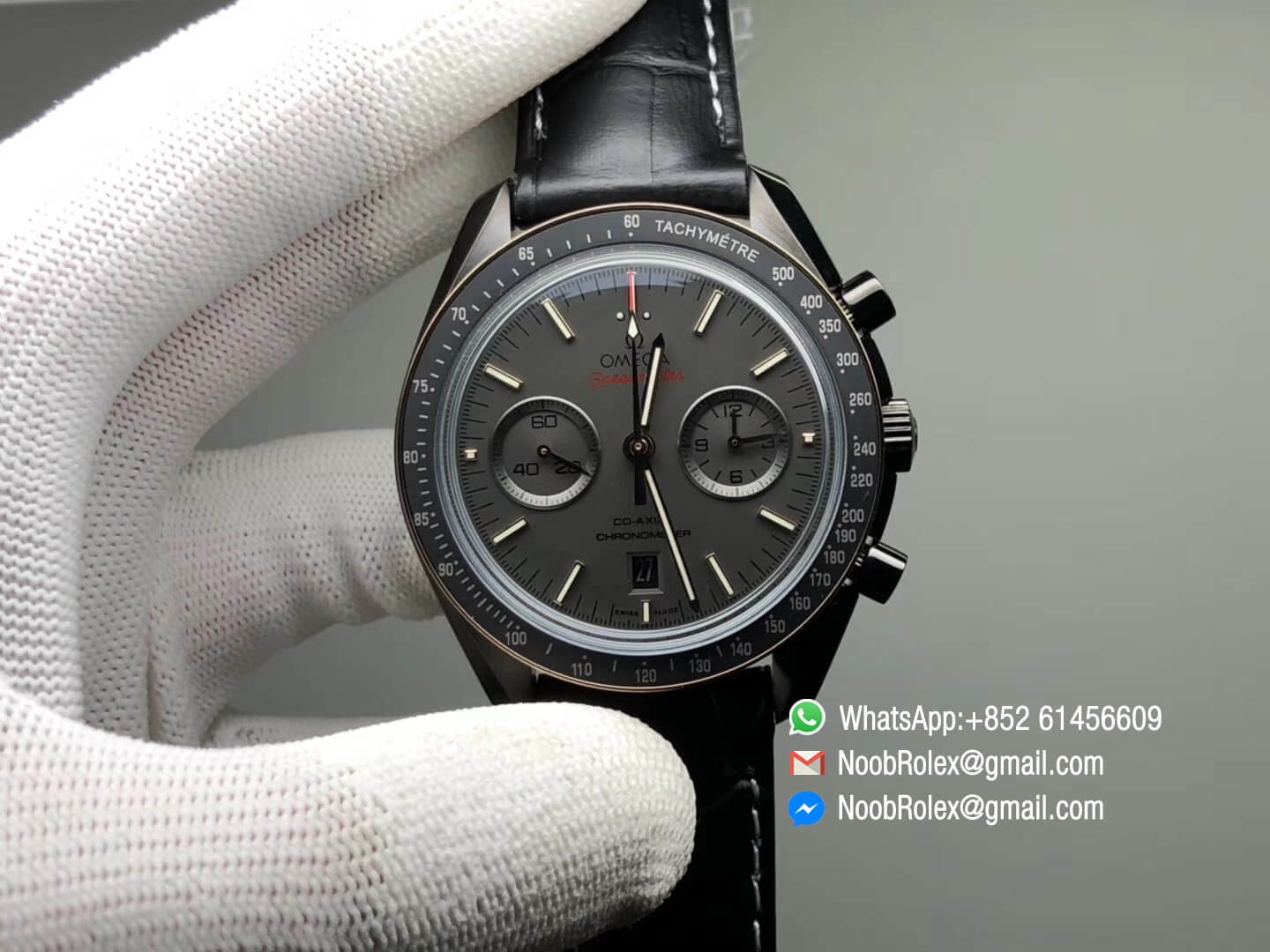 Speedmaster Dark Side of The Moon Watch PVD Case Co-Axial Chronograph Sedna Black on Black Leather Strap A9300