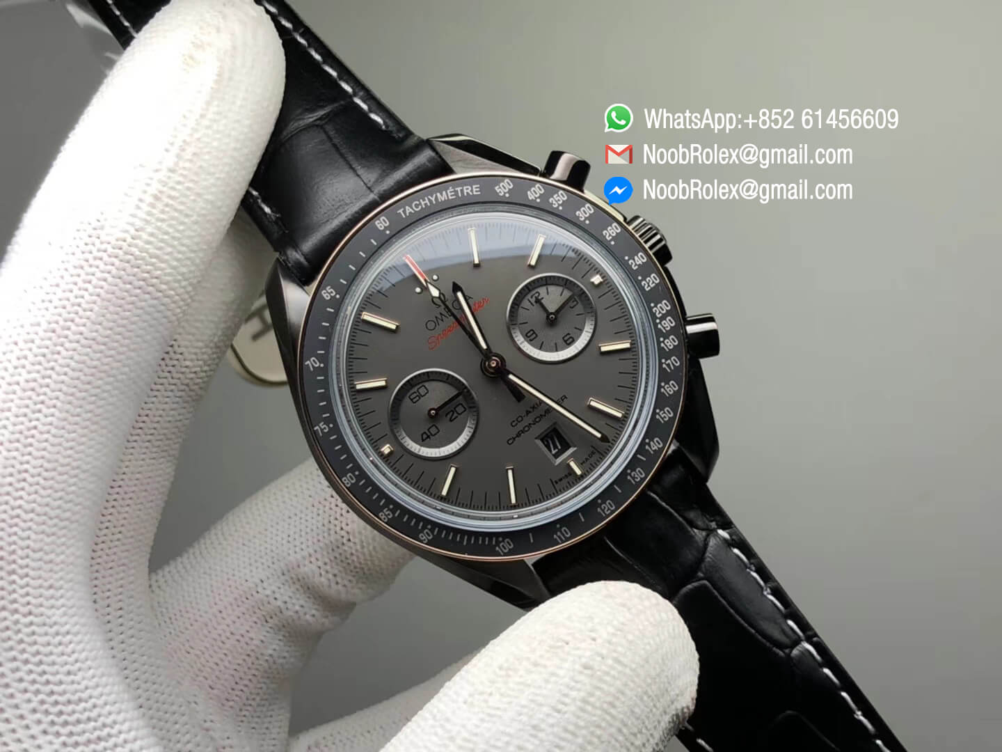 Speedmaster Dark Side of The Moon Watch PVD Case Co-Axial Chronograph Sedna Black on Black Leather Strap A9300