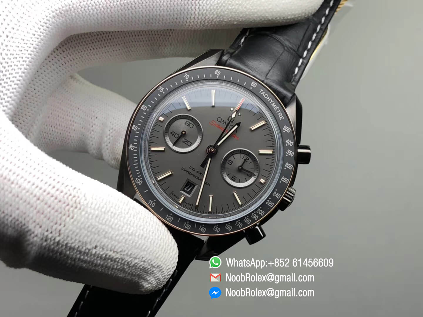 Speedmaster Dark Side of The Moon Watch PVD Case Co-Axial Chronograph Sedna Black on Black Leather Strap A9300