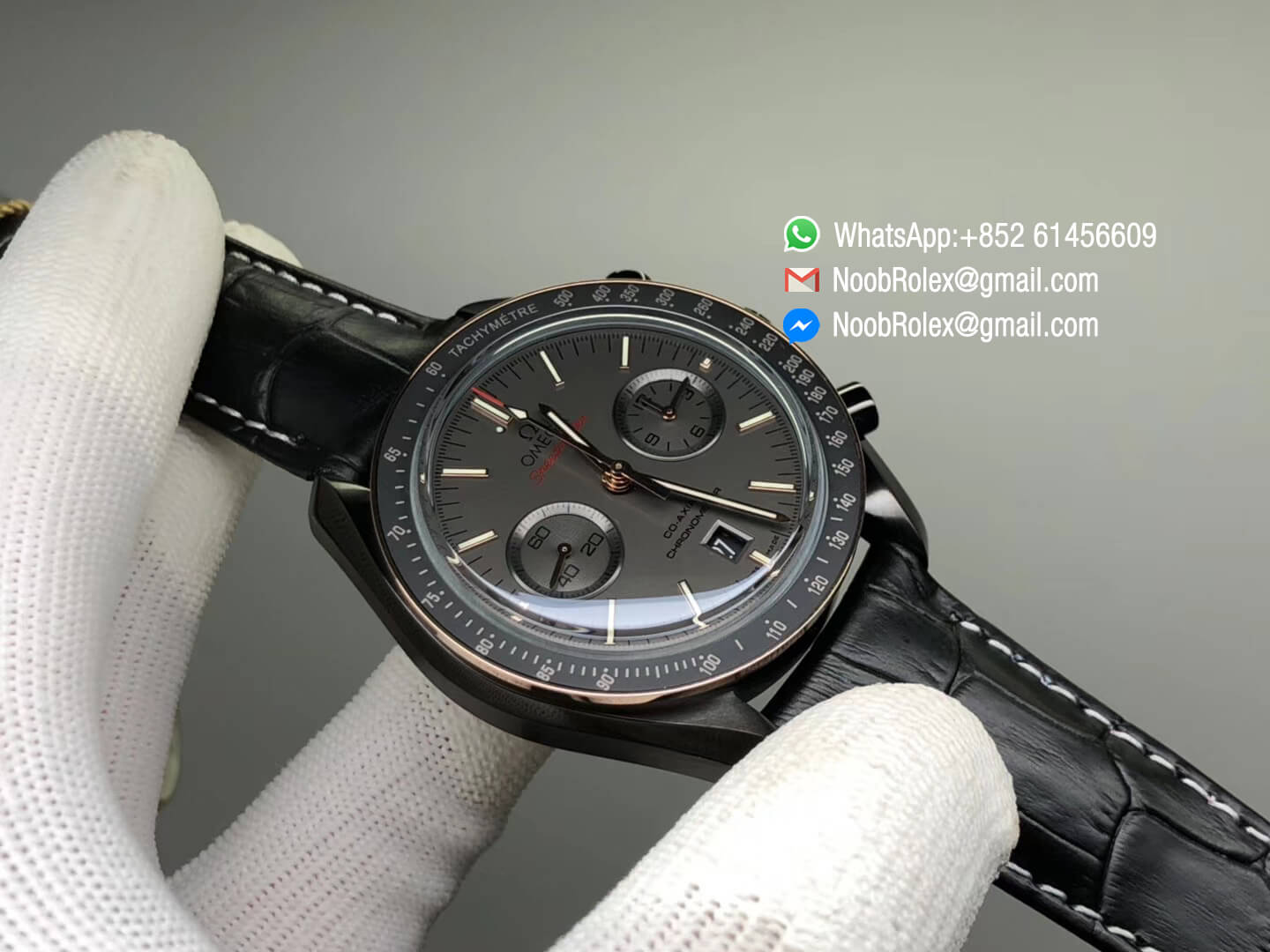 Speedmaster Dark Side of The Moon Watch PVD Case Co-Axial Chronograph Sedna Black on Black Leather Strap A9300