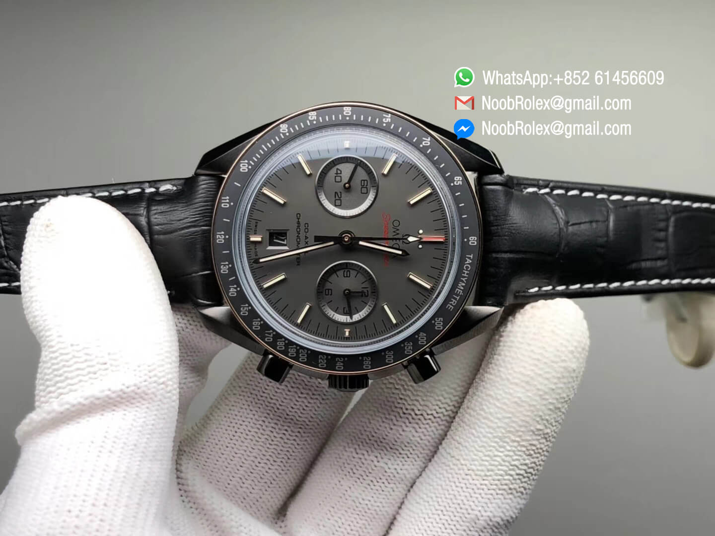 Speedmaster Dark Side of The Moon Watch PVD Case Co-Axial Chronograph Sedna Black on Black Leather Strap A9300