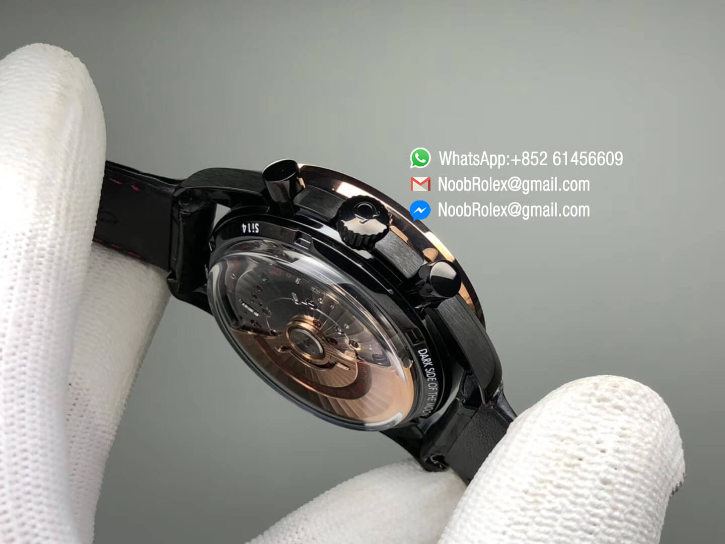 Speedmaster Dark Side of The Moon Watch PVD Case Co-Axial Chronograph Sedna Black on Black Leather Strap A9300