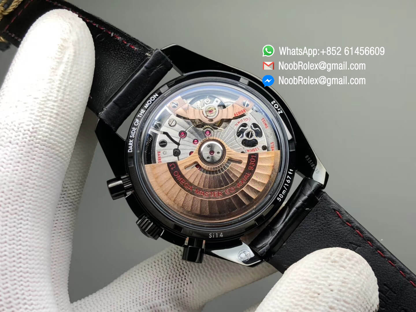 Speedmaster Dark Side of The Moon Watch PVD Case Co-Axial Chronograph Sedna Black on Black Leather Strap A9300