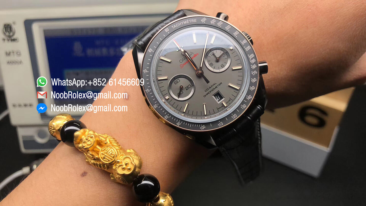 Speedmaster Dark Side of The Moon Watch PVD Case Co-Axial Chronograph Sedna Black on Black Leather Strap A9300