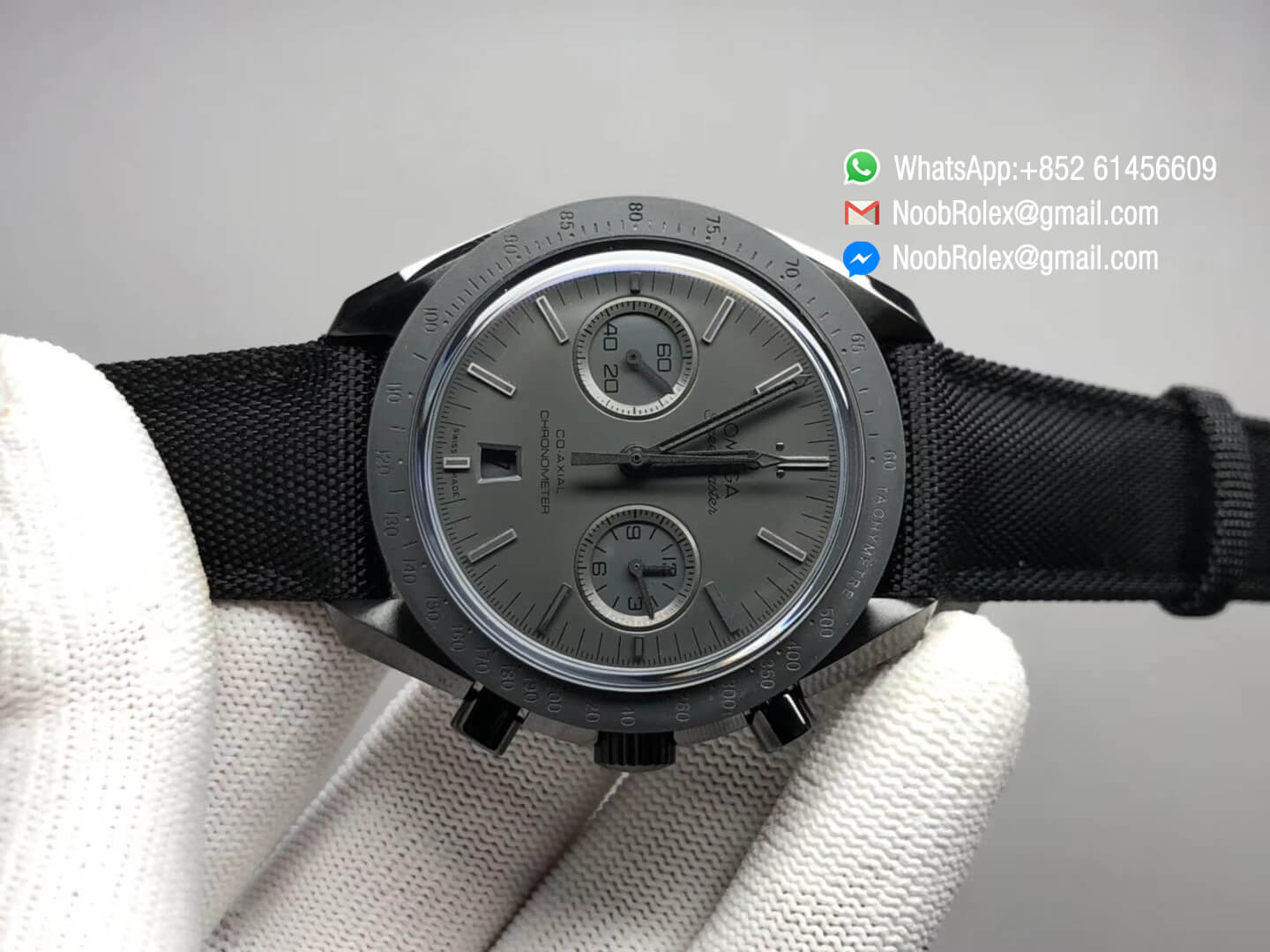 Speedmaster Dark Side of The Moon Watch Real Ceramic Case Black Black on Nylon Strap A9300 OM Factory 1:1 Best Edition