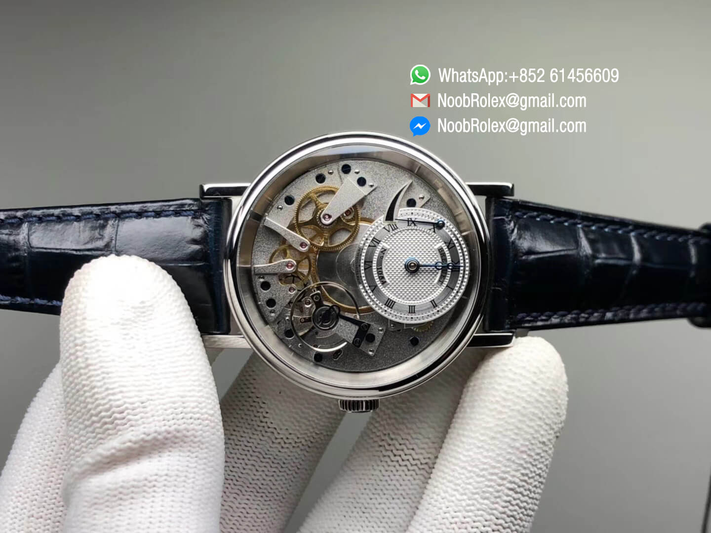 Tradition 7057BB/11/9W6 Stainless Steel Case Real Power Reserve Silver Skeleton Dial on Blue Leather Strap A507 SF 1:1 Best Edition V2