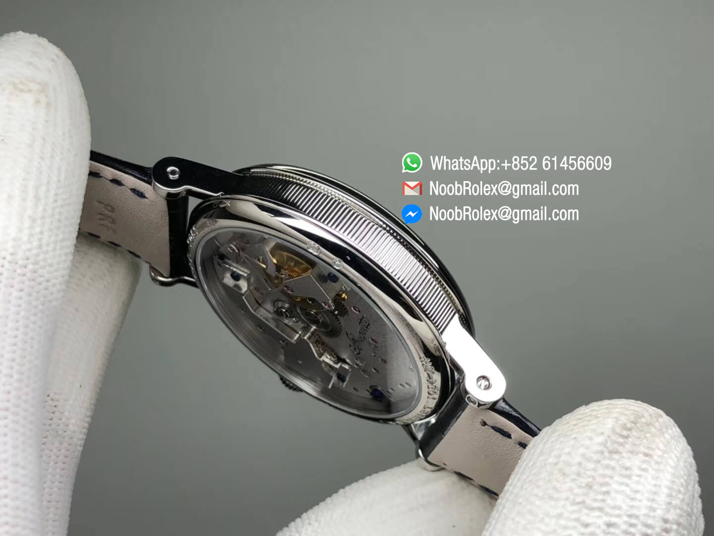 Tradition 7057BB/11/9W6 Stainless Steel Case Real Power Reserve Silver Skeleton Dial on Blue Leather Strap A507 SF 1:1 Best Edition V2