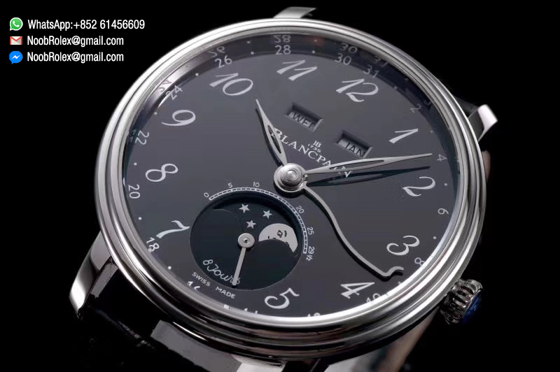 BLANCPAIN Villeret Quantième Complet 8 Jours Stainless Steel Case All Function as Same as Original Black Dial A6639 OMF 1:1 Top Quality Fake