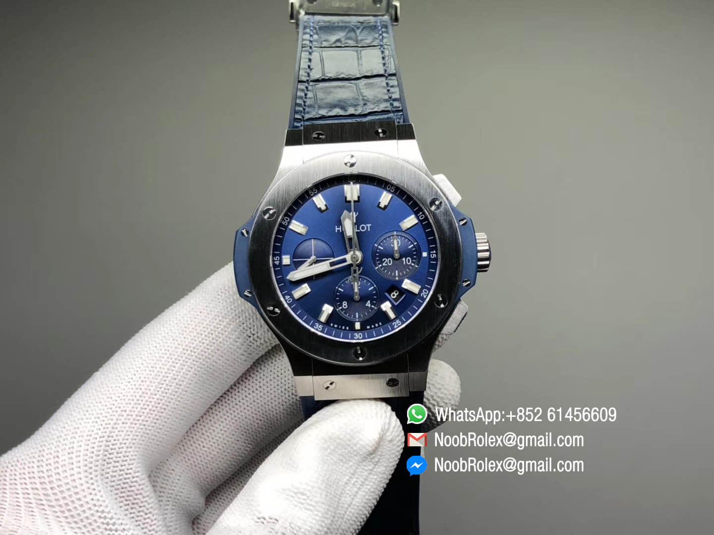 Big Bang 44mm Stainless Steel Case Blue Dial on Blue Gummy Strap HUB4104 V6F 1:1 Best Edition Top Level Replica Watch
