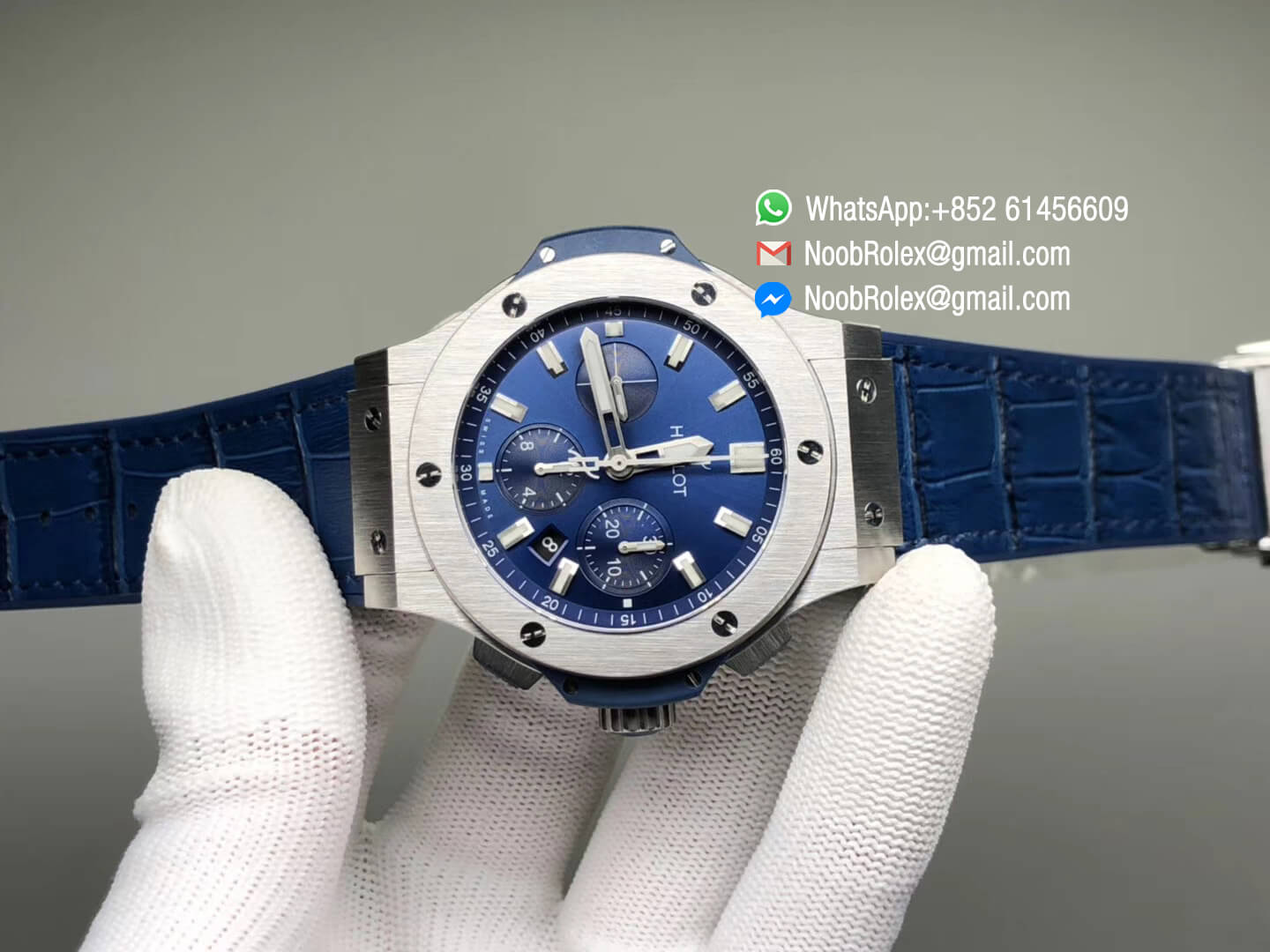 Big Bang 44mm Stainless Steel Case Blue Dial on Blue Gummy Strap HUB4104 V6F 1:1 Best Edition Top Level Replica Watch