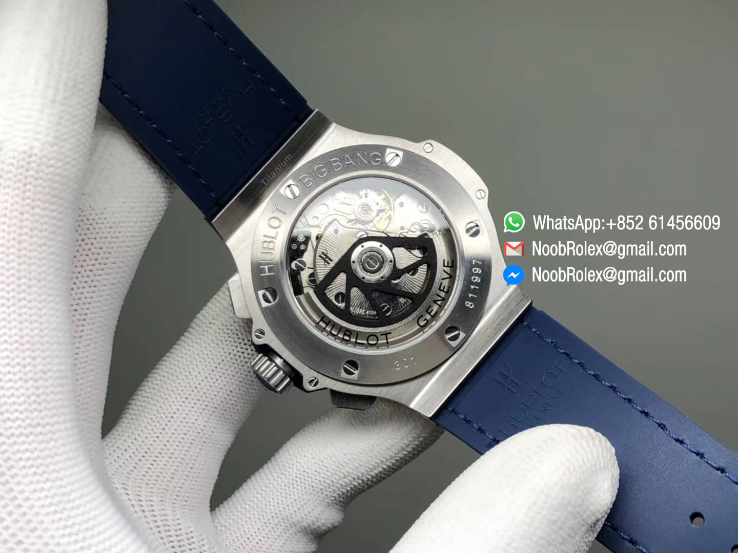 Big Bang 44mm Stainless Steel Case Blue Dial on Blue Gummy Strap HUB4104 V6F 1:1 Best Edition Top Level Replica Watch