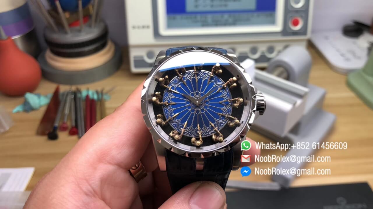 EXCALIBUR KNIGHTS OF THE ROUND TABLE II STERL CASE BLUE DIAL ON BLUE LEATHER STRAP MIYOTA 6T15 V2 BEST EDITION TOP QUALITY
