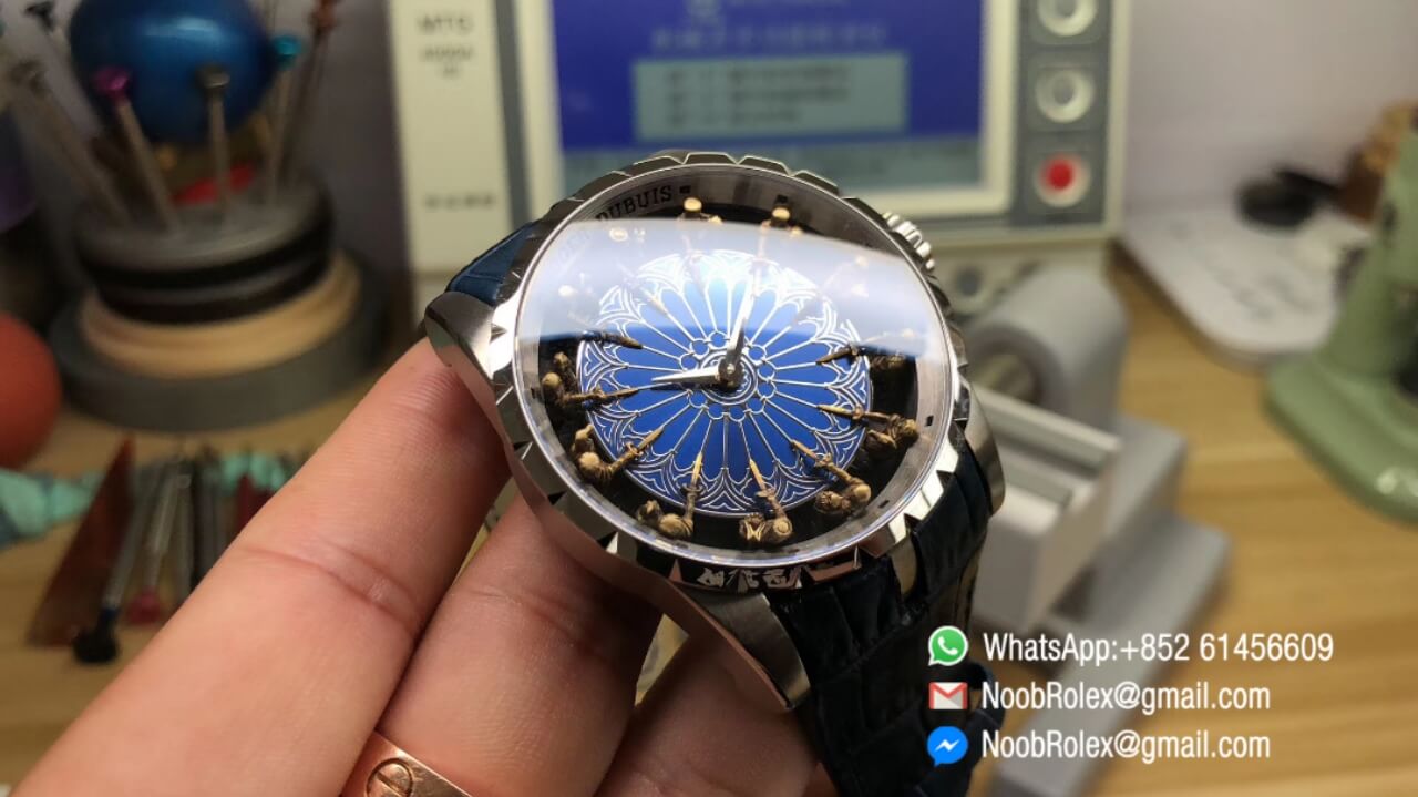 EXCALIBUR KNIGHTS OF THE ROUND TABLE II STERL CASE BLUE DIAL ON BLUE LEATHER STRAP MIYOTA 6T15 V2 BEST EDITION TOP QUALITY