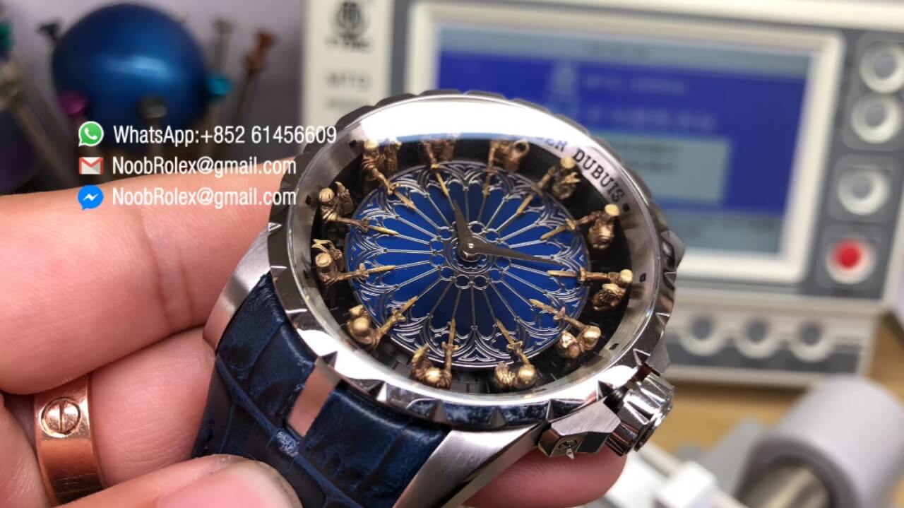 EXCALIBUR KNIGHTS OF THE ROUND TABLE II STERL CASE BLUE DIAL ON BLUE LEATHER STRAP MIYOTA 6T15 V2 BEST EDITION TOP QUALITY