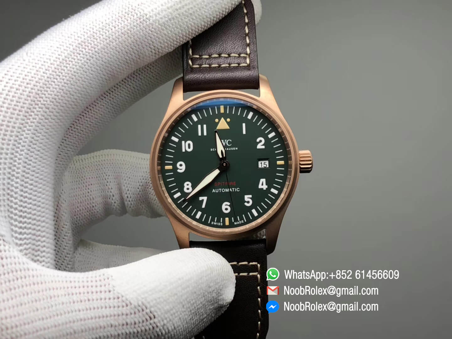 Pilot's Watch Automatic Spitfire Automatic Bronze IW326802 Green Dial on Brown Leather Strap A2824 XF Best Clone Quality