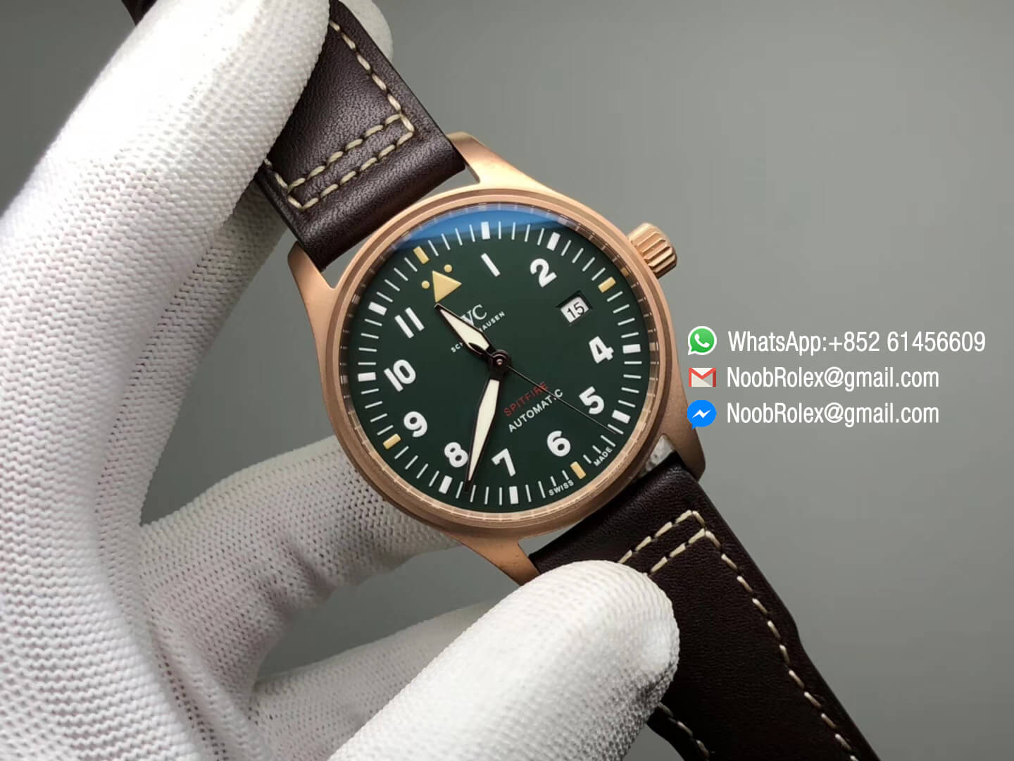 Pilot's Watch Automatic Spitfire Automatic Bronze IW326802 Green Dial on Brown Leather Strap A2824 XF Best Clone Quality