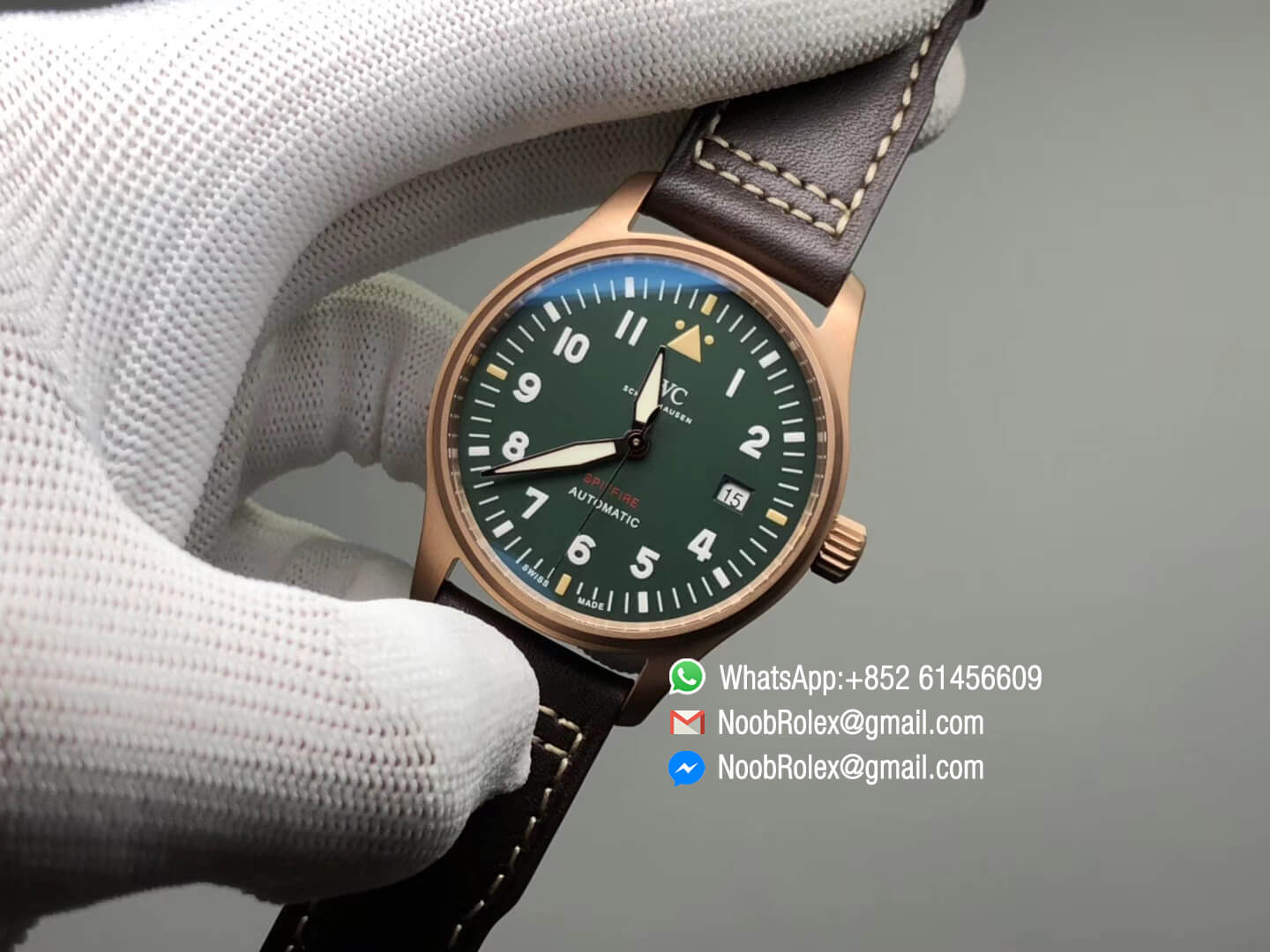 Pilot's Watch Automatic Spitfire Automatic Bronze IW326802 Green Dial on Brown Leather Strap A2824 XF Best Clone Quality